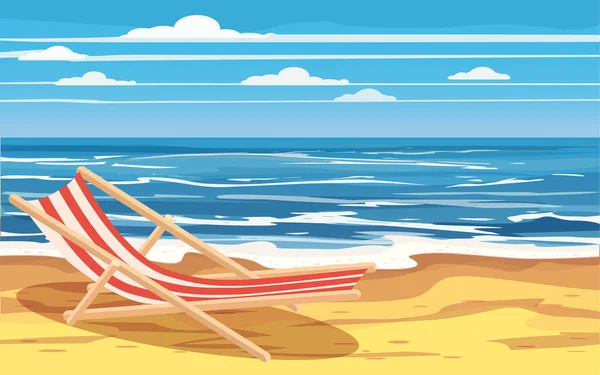 Відпустка, подорожі, відпочинок, тропічний пляж, пляжний стілець, морський пейзаж, океан, шаблон, банер, для реклами, вектор, ілюстрація, ізольований, мультиплікаційний стиль — стоковий вектор