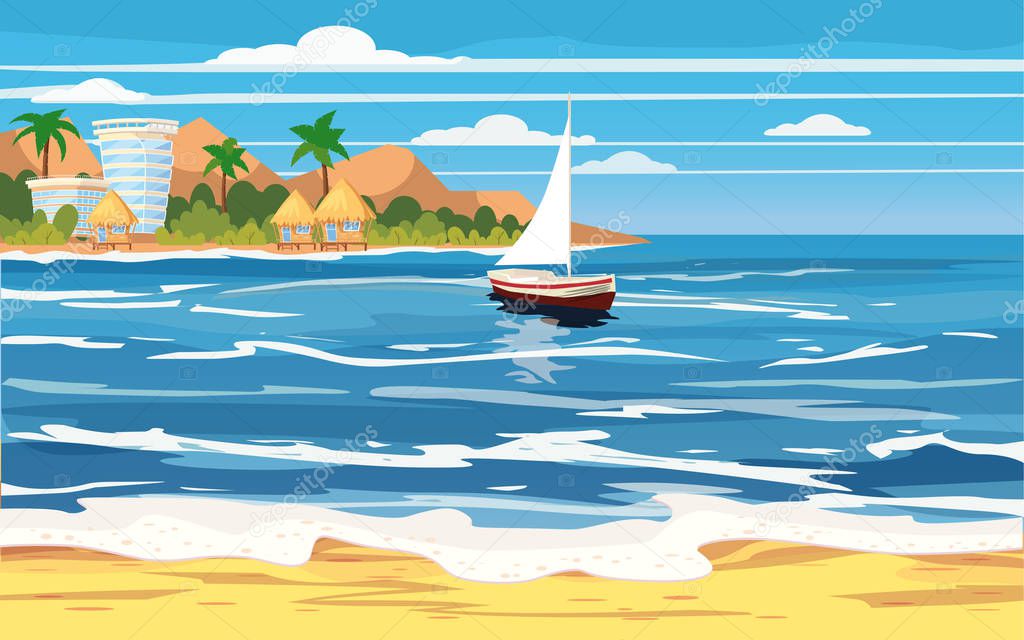 Vacation, travel, relax, tropical beach, island building hotels bungalow seascape ocean
