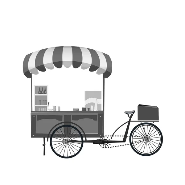 Φαγητό του δρόμου καλάθι, ποδήλατο café στάβλο με πράγματα έννοια εικονογράφηση φορέα, πρότυπο, επίπεδη κινούμενων σχεδίων ύφος σχεδίου απομονωμένες — Διανυσματικό Αρχείο