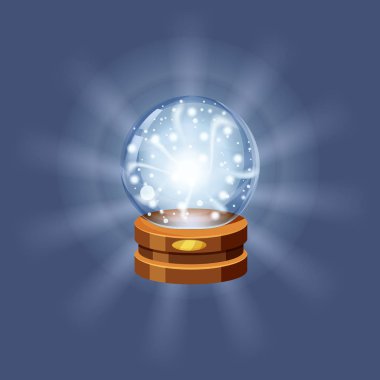 Kristal topu servet, mistery, parlayan, büyü, tahminler, küre, ışık efektleri, kızdırma, vektör, illüstrasyon izole, sihirli, çizgi film tarzı