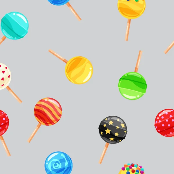 Seamless Mönster Färgade Candy Lollipop Karamell Pinne — Stock vektor