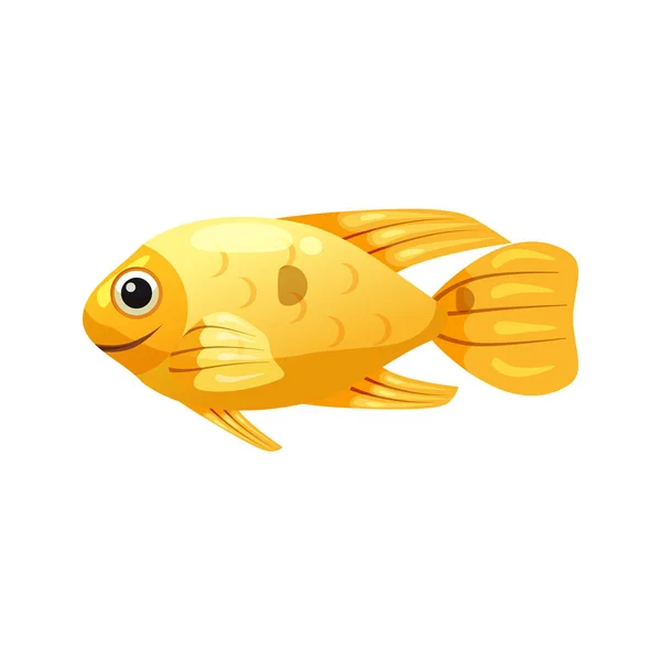 Boxfish amarelo exótico tropical, coloração colorida brilhante, vetor isolado no fundo branco, estilo dos desenhos animados — Vetor de Stock