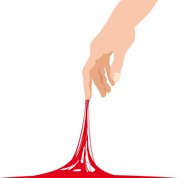 Sticky slime atteindre coincé pour la main, modèle de bannière rouge. Illustration vectorielle de jouets sensoriels pour enfants populaires. Cartoon liquide fond isolé de boue. Colle gelée La substance est collante, tension — Image vectorielle