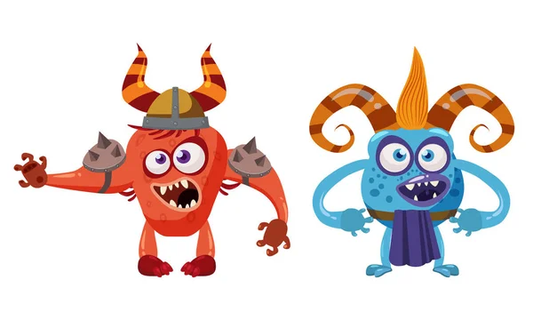 Goblin troll anf devil cute funny märchenfigur, emotionen, cartoon style, für bücher, werbung, aufkleber, vektor, illustration, banner, isoliert — Stockvektor