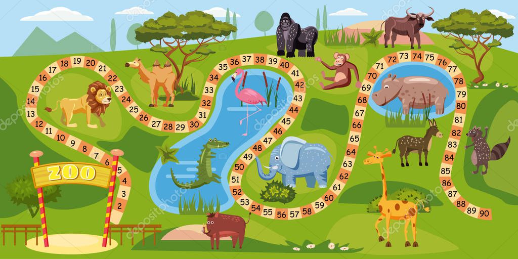 Zoo board game with numbers for children