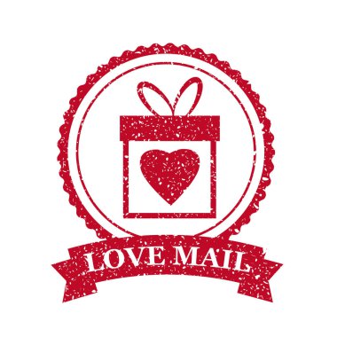 Sevgililer günü ve düğün romantik aşk posta hediye kutusu posta grunge damga kartpostal, davetiye tasarım ayarlayın. Formu kalp ve kartpostal illüstrasyon için pul pul. İzole vektör, şablon,