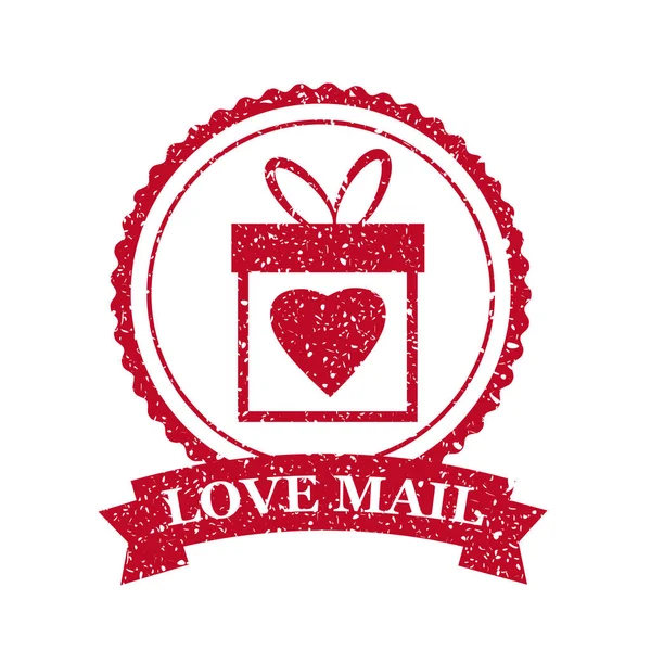 Ställ in Valentine s Day och bröllop romantisk kärlek Mail presentbox Porto grunge stämpel vykort, inbjudan design. Stämpel i formuläret hjärta och stämpel för vykort illustration. Vektor, Mall, isolerade — Stock vektor