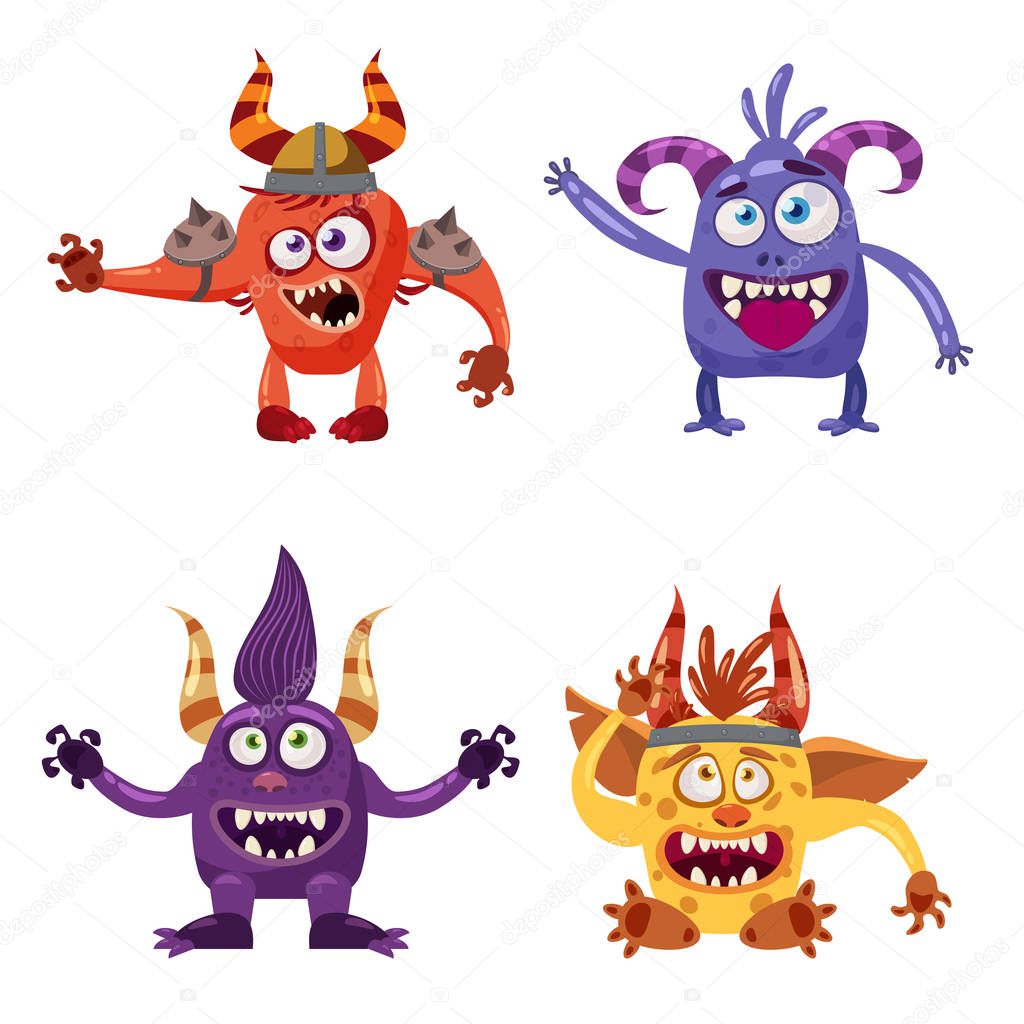 Set of cute funny characters troll, goblin, yeti, imp