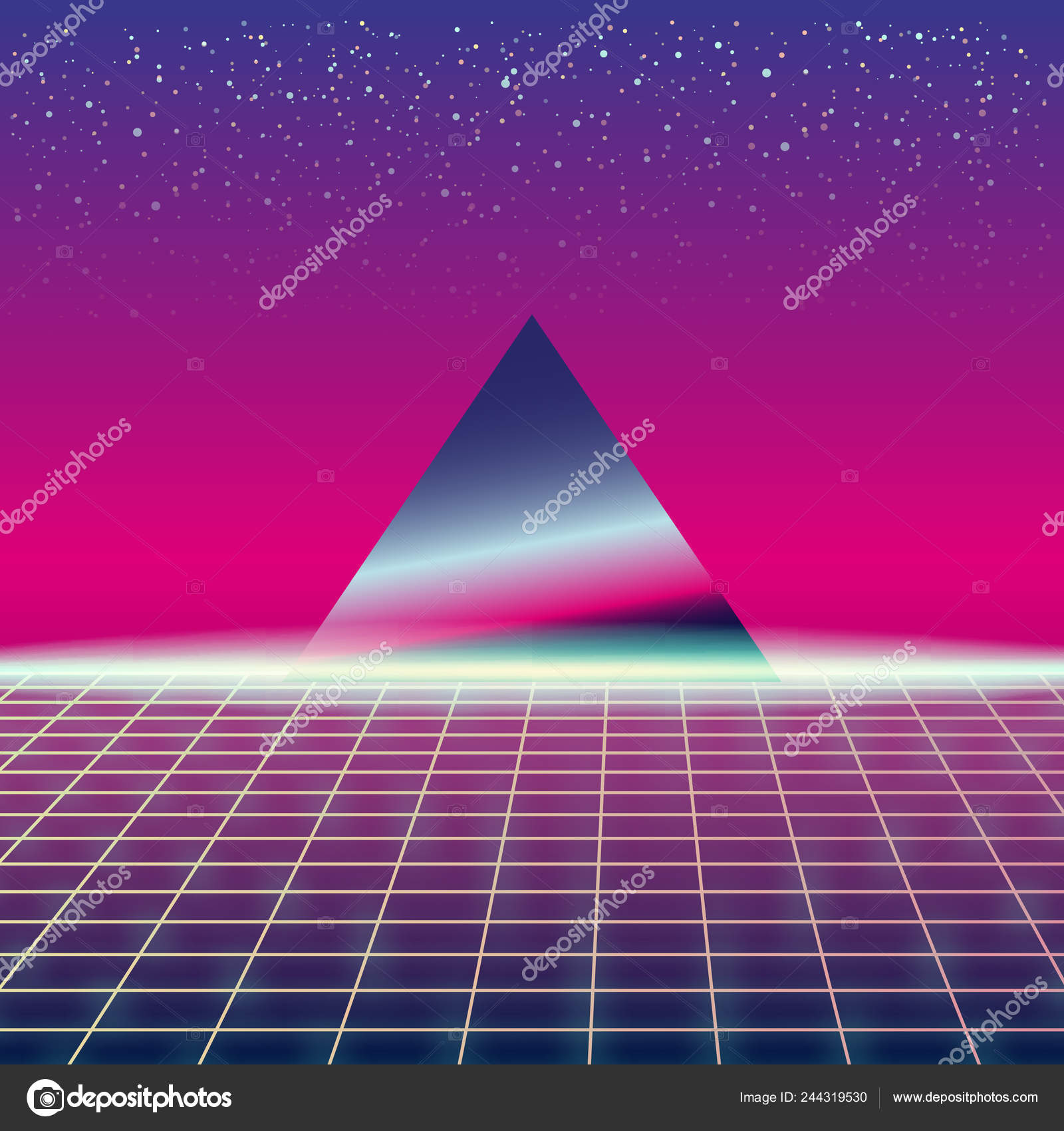 Synthwave Retro Futuristic Landscape With Pyramids And Styled Laser Grid.  Neon Retrowave Design And Elements Sci-fi 80s 90s Space. Vector  Illustration Template Isolated Background Stock Vector Image by  ©ValeriHadeev #244319530