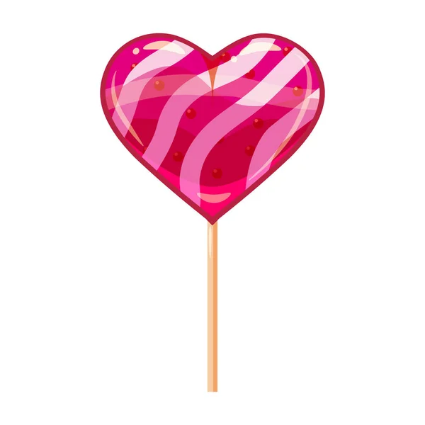 Hjärtformade lollipop dessert ikonen på pinne. Söt mat-ikonen. Detaljerade lollipop ikonen kan användas för konstdesign Valentine s Day. Vector banderoll, affisch, flyer, isolerade — Stock vektor