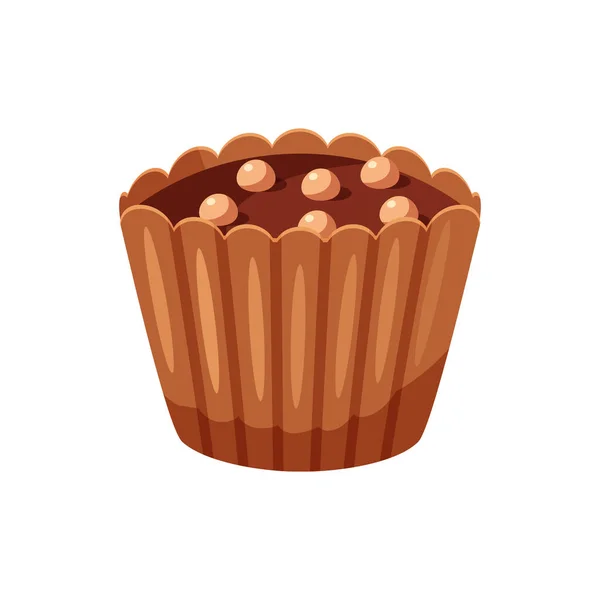 Chocolate cubierto de bombones de caramelo relleno turrón, mousse, crema. Icono de catón de caramelo de ilustración vectorial aislado sobre fondo blanco — Vector de stock