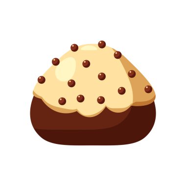 Çikolata kaplı bonbon şekeri doldurulmuş nuga, mus, krema. Vektör çizim şeker catoon simgesi beyaz arka plan üzerinde izole