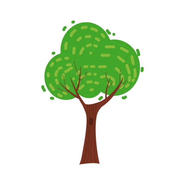Träd skogsgrön färg stiliserade söt stil. Vektor, illustration, isolerad, ikon — Stock vektor