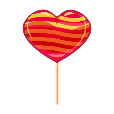 Lolipop tatlı simge çubuk üzerinde kalp şeklinde. Tatlı gıda simgesi. Detaylı lolipop simgesi sanat tasarım Sevgililer s gün için kullanılabilir. Vektör afiş, poster, afiş, izole