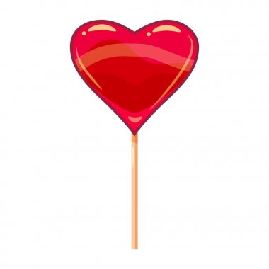 Lolipop tatlı simge çubuk üzerinde kalp şeklinde. Tatlı gıda simgesi. Detaylı lolipop simgesi sanat tasarım Sevgililer s gün için kullanılabilir. Vektör afiş, poster, afiş, izole