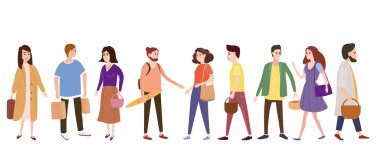 İnsanlar karakterleri kendi iş hakkında gitmek, satın alma, seven çiftler, tek, satıcı, alıcılar yapmak bir kalabalık ayarlayın. Trend grafik tarzı, düz karikatür, küçük insanlar, izole, vektör, illüstrasyon