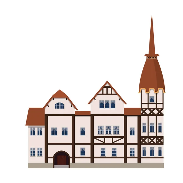 Casa antigua, casa, edificio, fachada, Europa, tradición medieval. Estilo arquitectónico europeo. Ilustración vectorial aislada sobre fondo blanco — Vector de stock