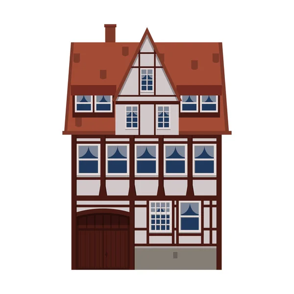 Casa antigua, casa, edificio, fachada, Europa, tradición medieval. Estilo arquitectónico europeo. Ilustración vectorial aislada sobre fondo blanco — Vector de stock