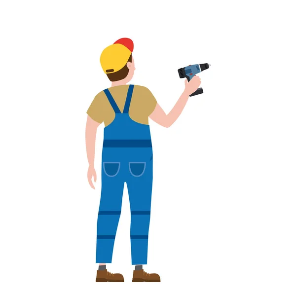 Trabajador profesional con destornillador. Ilustración vectorial, aislada. Industria de la construcción, reparación, nuevo hogar, interior del edificio — Vector de stock