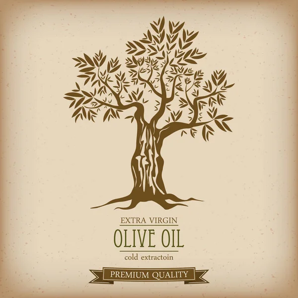 Olivenbaum auf Vintage-Papier. Olivenöl. Vektor Olivenbaum. für Etiketten, Verpackung. — Stockvektor