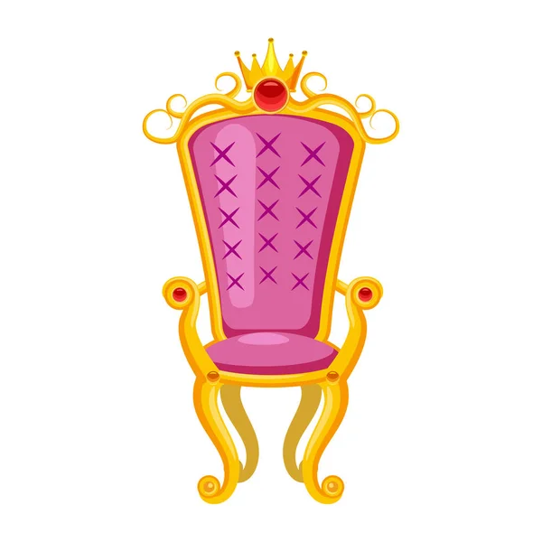 Принцеса трон, прикрашена діамантами, коронкою, дорогоцінними каменями. Казка, міф, легенда, середньовічна культура Європи, крісло. Векторний, ілюстрація, мультяшний стиль, ізольований — стоковий вектор