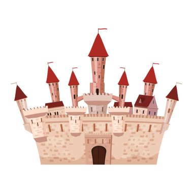 Princess Castle Ortaçağ Avrupa' nın bir masal mimarisi, ikamet. Vektör, illüstrasyon, karikatür tarzı, izole.
