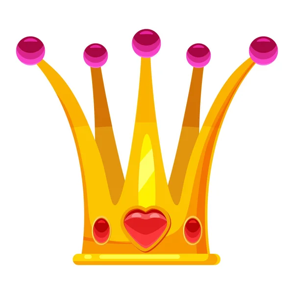 Princess Crown, Tiara, díszített szív alakú gyémánt és arany, drágakövek. Vektor, illusztráció, rajzfilm stílusa, elszigetelt — Stock Vector