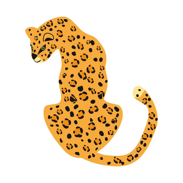 Leopardo estilo tendência bonito, animal predador mamífero, selva. Ilustração vetorial isolada sobre fundo branco — Vetor de Stock