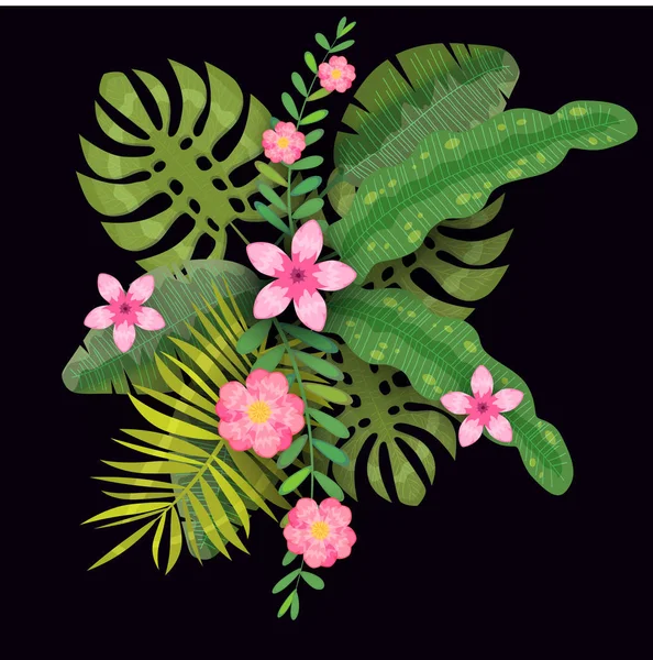 Летний модный шаблон экзотические растения и цветы гибискуса тропический фон. Модные джунгли. Вектор, иллюстрация, изоляция, плакат, баннер, листовка, приглашение — стоковый вектор