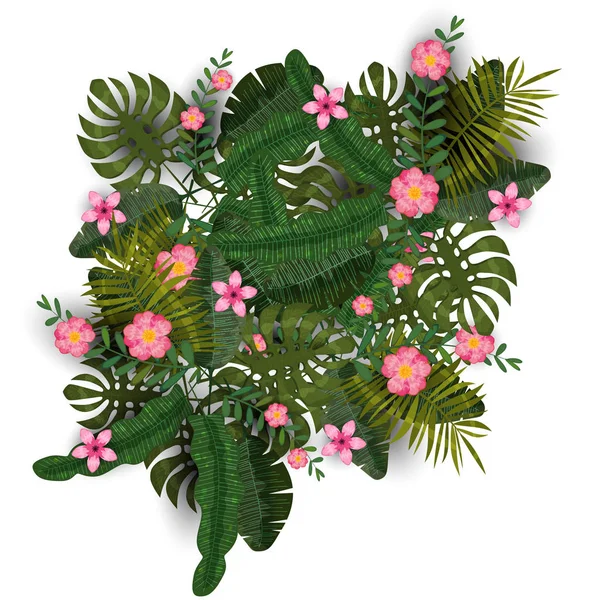Летние экзотические растения и цветы гибискуса тропический фоновый шаблон. Модные джунгли. Вектор, иллюстрация, изоляция, плакат, баннер, листовка, приглашение — стоковый вектор