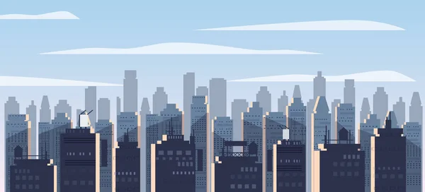 Moderne stad panorama met hoge wolkenkrabbers Cityscape silhouetten van huizen, Panorama, horizon. Achtergrond platte vector illustratie geïsoleerd — Stockvector