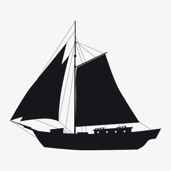Icono velero, barco, yate silhoutte vista lateral. Vector, símbolo de estilo simple aislado signo y botón — Vector de stock