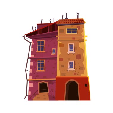 Bina ev, tarihi, eski mimari, şehir, kentsel iş, özel bina kavramı içinde restoran. Vektör, illüstrasyon, izole, karikatür tarzı