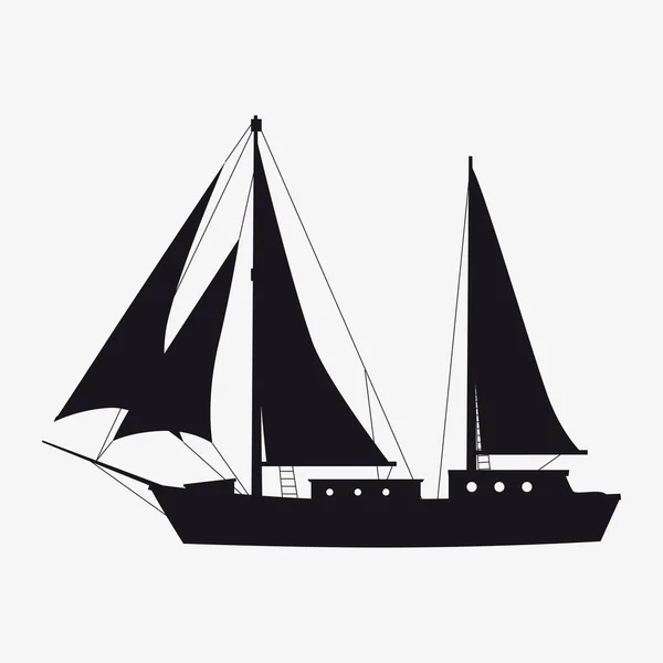 Icône voilier, bateau, yacht vue de côté silhoutte. Vecteur, symbole de style simple isolé signe et bouton — Image vectorielle