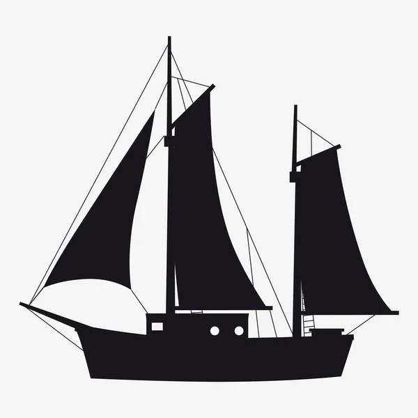 Icono velero, barco, yate silhoutte vista lateral. Vector, símbolo de estilo simple aislado signo y botón — Vector de stock