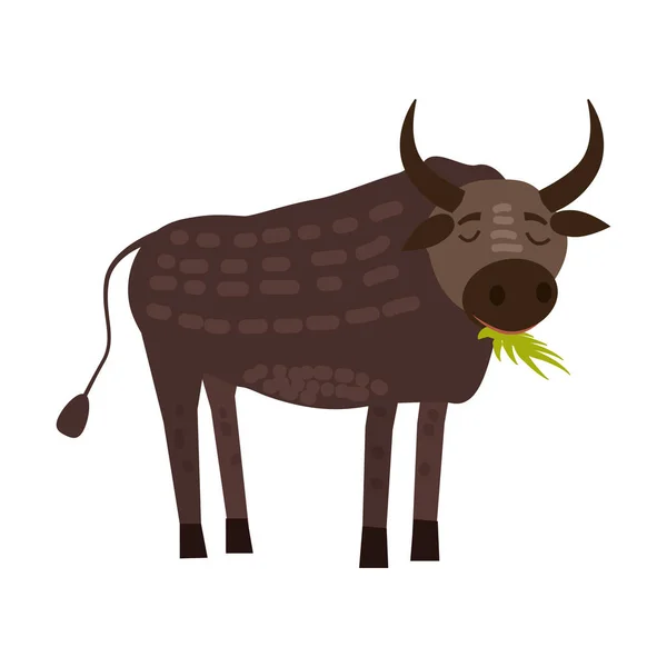 Niedlicher Stier, Büffel, Tier, Trend, Cartoon-Stil, Vektor, Illustration, isoliert auf weißem Hintergrund — Stockvektor