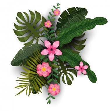 Yaz trendy şablonegzotik bitkiler ve ebegümeci çiçekler tropikal arka plan. Trend desen orman. Vektör, illüstrasyon, izole, poster, afiş, el ilanı, davetiye