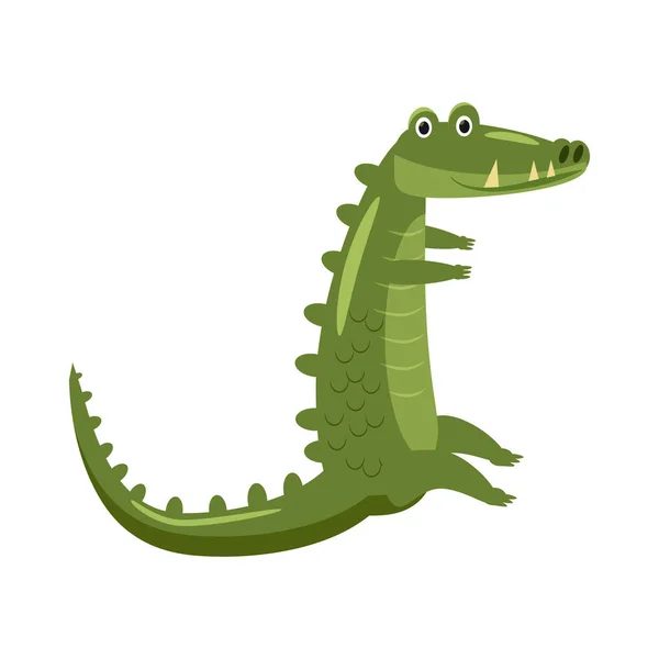 Crocodile mignon, animal, reptile, tendance, style dessin animé, vecteur, illustration, isolé sur fond blanc — Image vectorielle