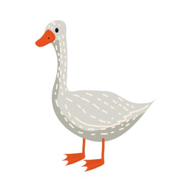 Sevimli kaz, hayvan, kuş, Trend, karikatür tarzı, vektör, illüstrasyon, beyaz arka planda izole