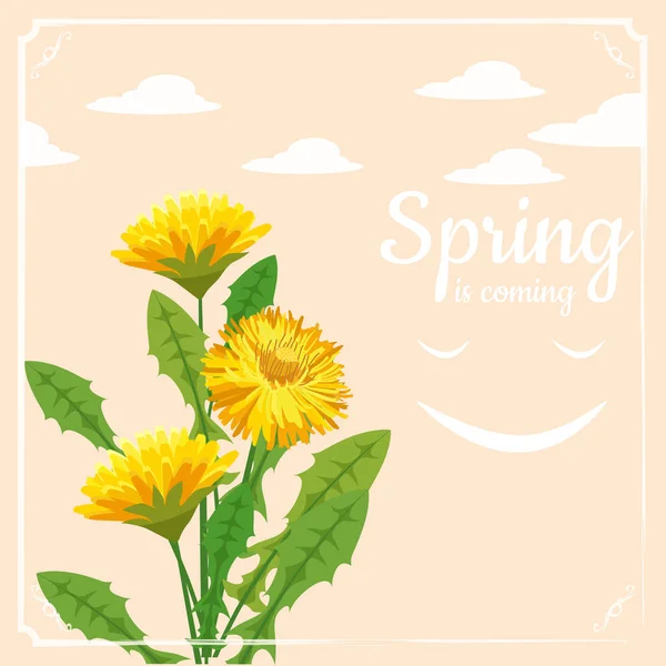 Frischer Frühlingshintergrund mit Gras, Löwenzahn. Plakat, Banner, Vorlage — Stockvektor