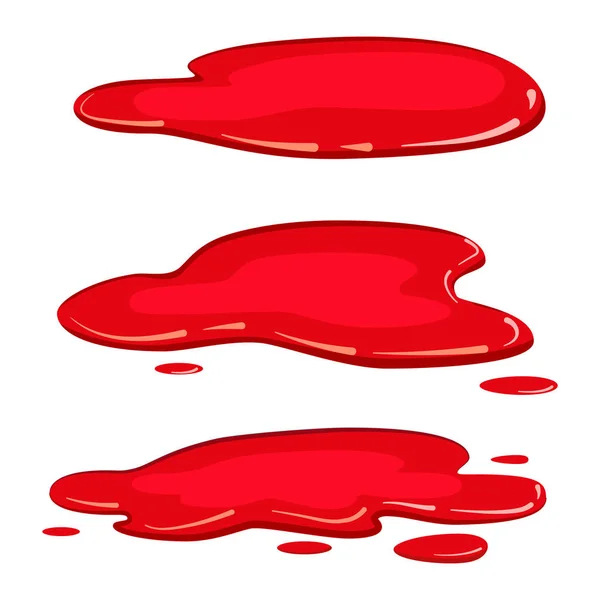 Conjunto líquido de sangre charco, vector plash piscina, estilo de dibujos animados, aislado, ilustración, sobre un fondo blanco — Vector de stock