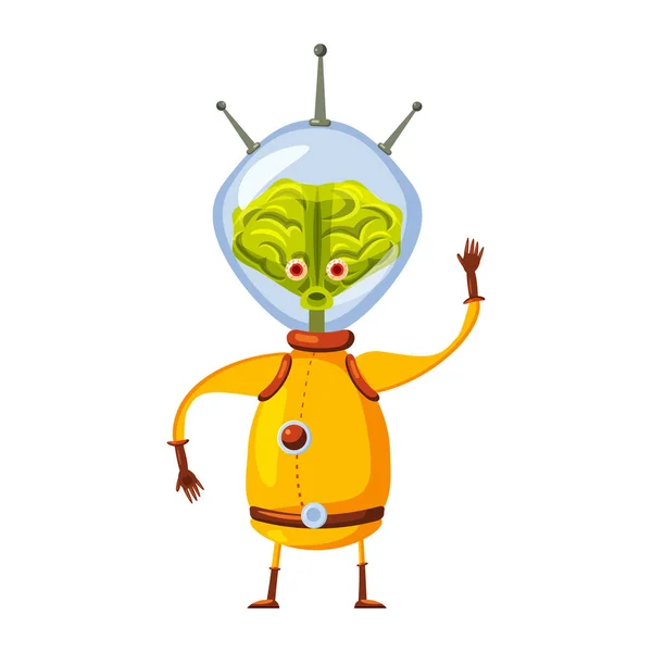 Alien en un traje espacial, un personaje humanoide divertido fantástico, un monstruo. Ilustración vectorial estilo de dibujos animados aislados — Vector de stock