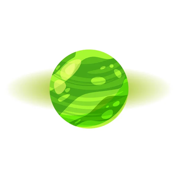 幻想的な緑の惑星、アイコン漫画のスタイル、ゲームのために隔離されたベクトル、白い背景にアプリケーション — ストックベクタ