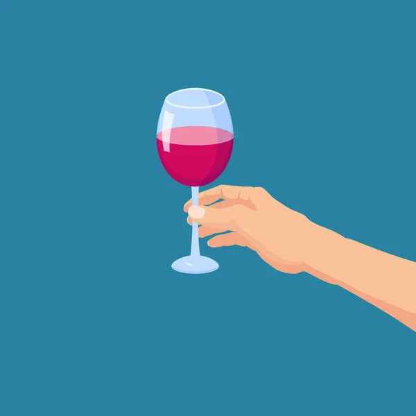 Рука держит бокал красного вина. Иллюстрация вектора шаблона изолированный баннер в стиле мультфильма — стоковый вектор