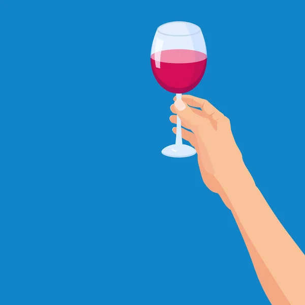 Рука тримає стакан червоного вина. Шаблон Векторні ілюстрації ізольовані мультфільм плакат стиль банер — стоковий вектор