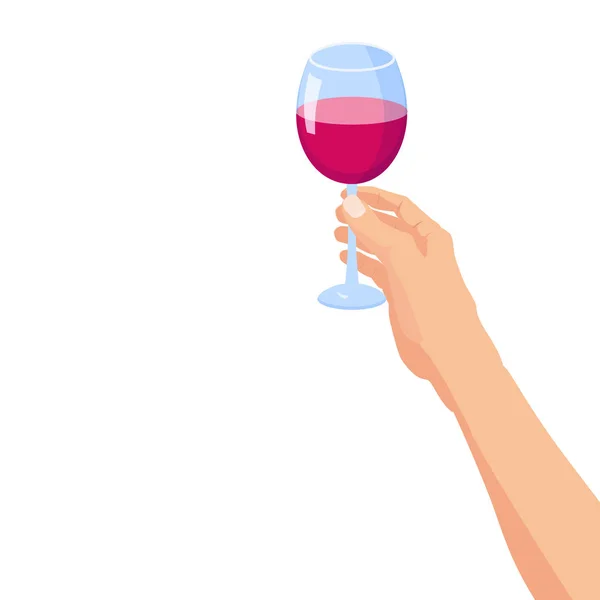 Mão segurando um copo de vinho tinto. Modelo vetor ilustração isolado cartoon cartaz estilo banner — Vetor de Stock
