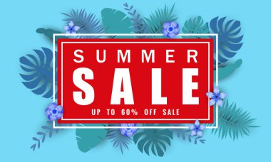 Kağıt kesimli flamingo ve tropikal yapraklı yaz indirimi afişi, afiş, broşür, davetiye, poster, web sitesi veya tebrik kartı için egzotik çiçek tasarımı. Kağıt kesim biçimi, vektör illüstrasyonu