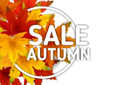 Sonbahar Satış Arka Plan Şablonu, yaprakları, alışveriş indirimi promosyon, Kartpostal ve Davet kartı için mevsimlik poster düşen demet ile. Vektör illüstrasyon Fişi, Banner