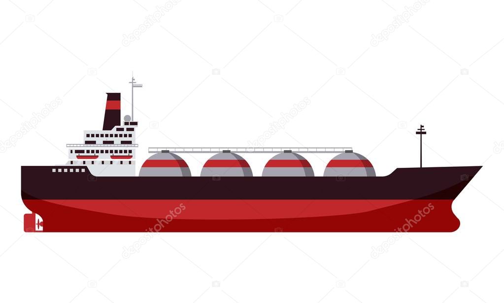 Gas tanker LNG carrier natural gas. Carrier ship. Vector illustration isolated cartoon flat design