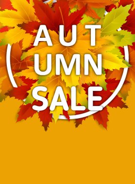 Sonbahar Satış Arka Plan Şablonu, yaprakları, alışveriş indirimi promosyon, Kartpostal ve Davet kartı için mevsimlik poster düşen demet ile. Vektör illüstrasyon Fişi, Banner
